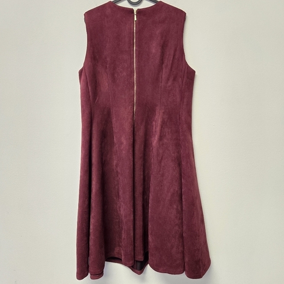 Calvin Klein Scuba Suede A-Line Dress Burgundy 14W - Picture 3 of 6